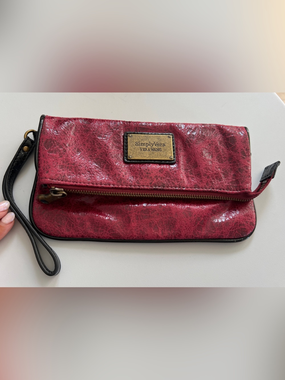 SIMPLY VERA VERA WANG Women’s Red Distressed Faux Leather Folded Wristlet Clutch